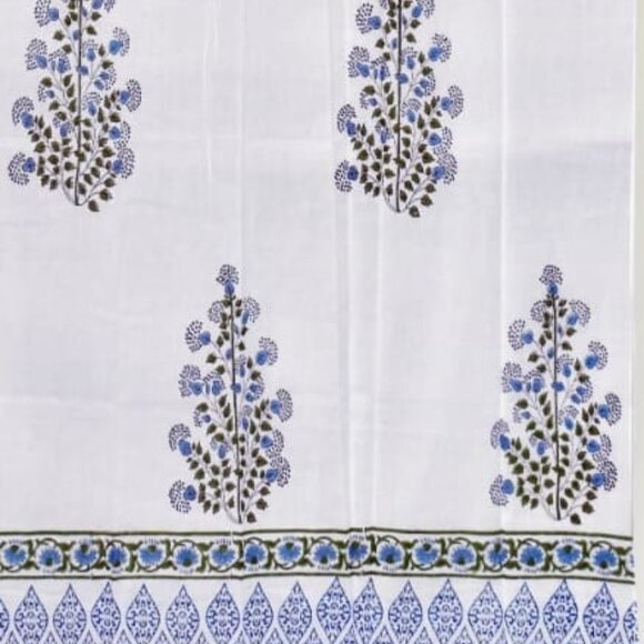 Hand Block Printed Cotton Curtains 7 X 4 feet – Set of 2 White and Blue - Picture 3 of 3